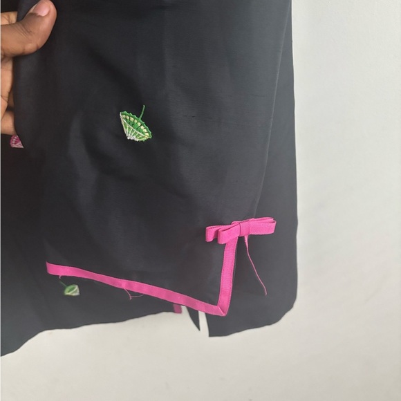 Silkland Jacket Silk Embroidered Umbrella Print Artsy Vintage Lounge Pink Trim - Picture 3 of 4